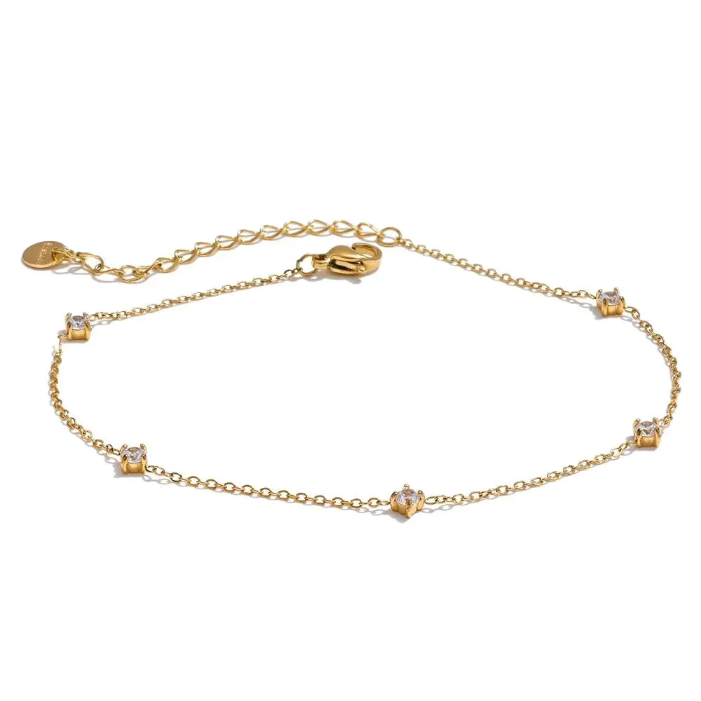 Stainless Steel Cubic Zirconia  Anklet Attractive Classic Bling Chic Thin Chain Jewelry by Poised Me