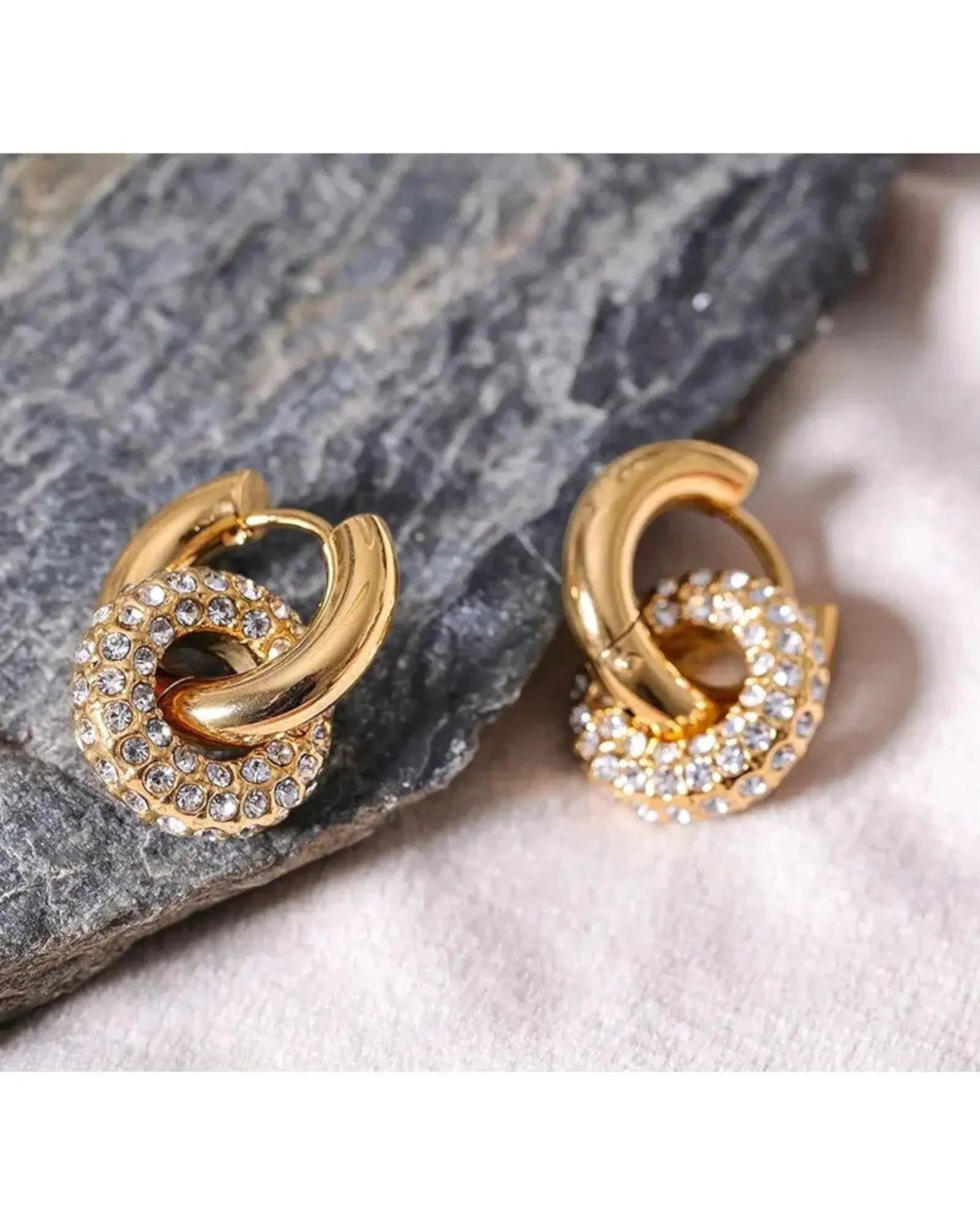 Huggie Hoop Earrings Cubic Zirconia in 18k Gold Plated PVD Stainless Steel by Poised Me Jewelry Studio
