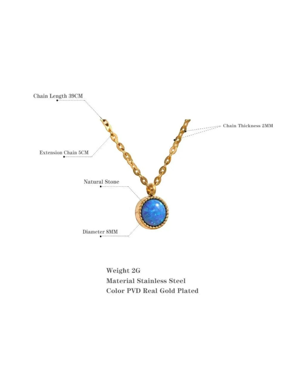 Blue Opal Natural Stone 18K Gold PVD Plated Stainless Steel Pendant Necklace For Women by Poised Me Jewelry Studio