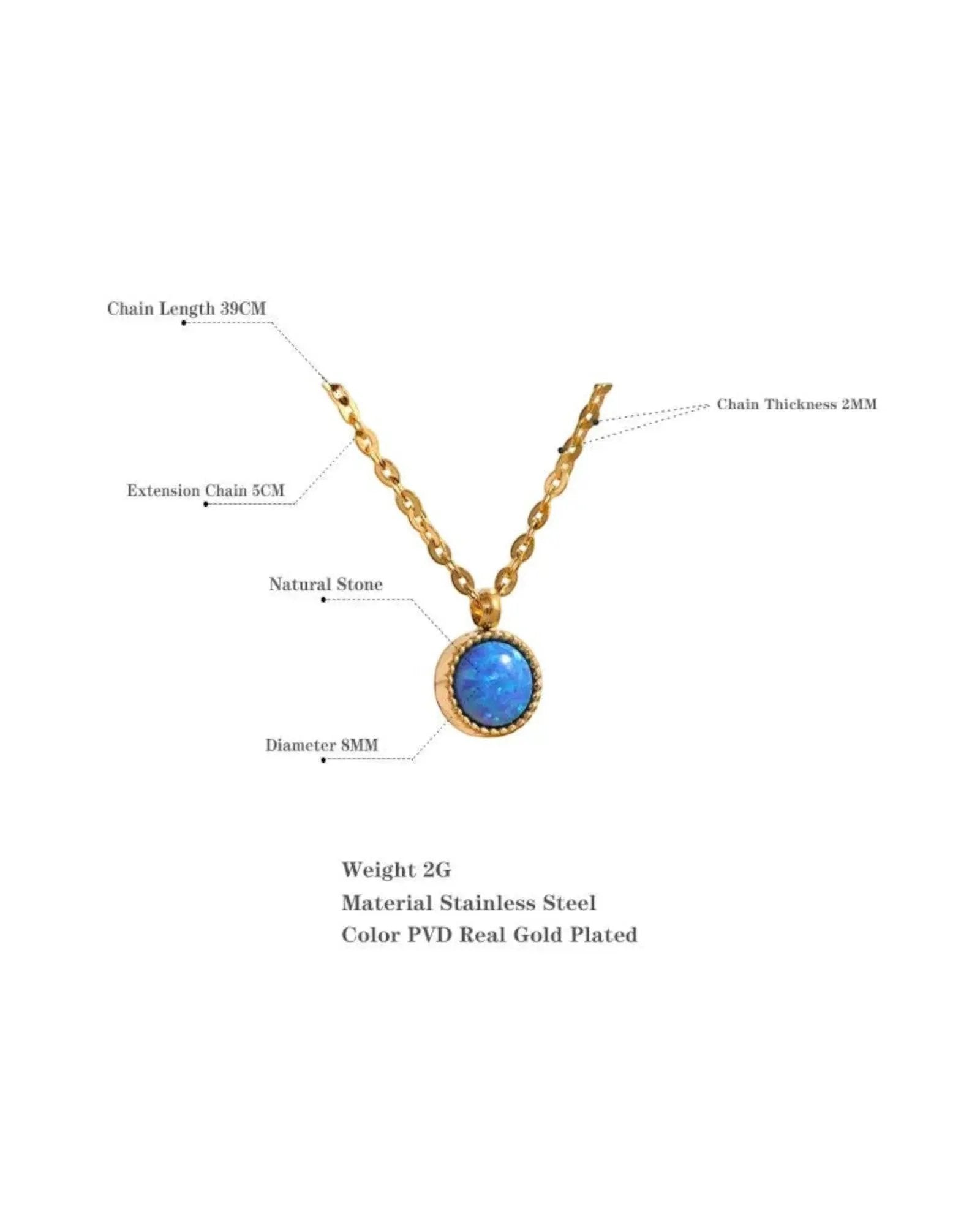 Blue Opal Natural Stone 18K Gold PVD Plated Stainless Steel Pendant Necklace For Women by Poised Me Jewelry Studio