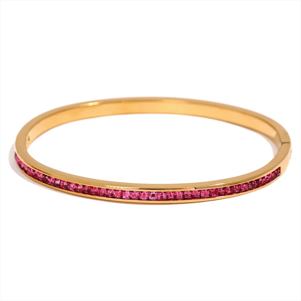 Two Shape Round Square Colorful Cubic Zirconia Stainless Steel Bracelet by PoisedMe