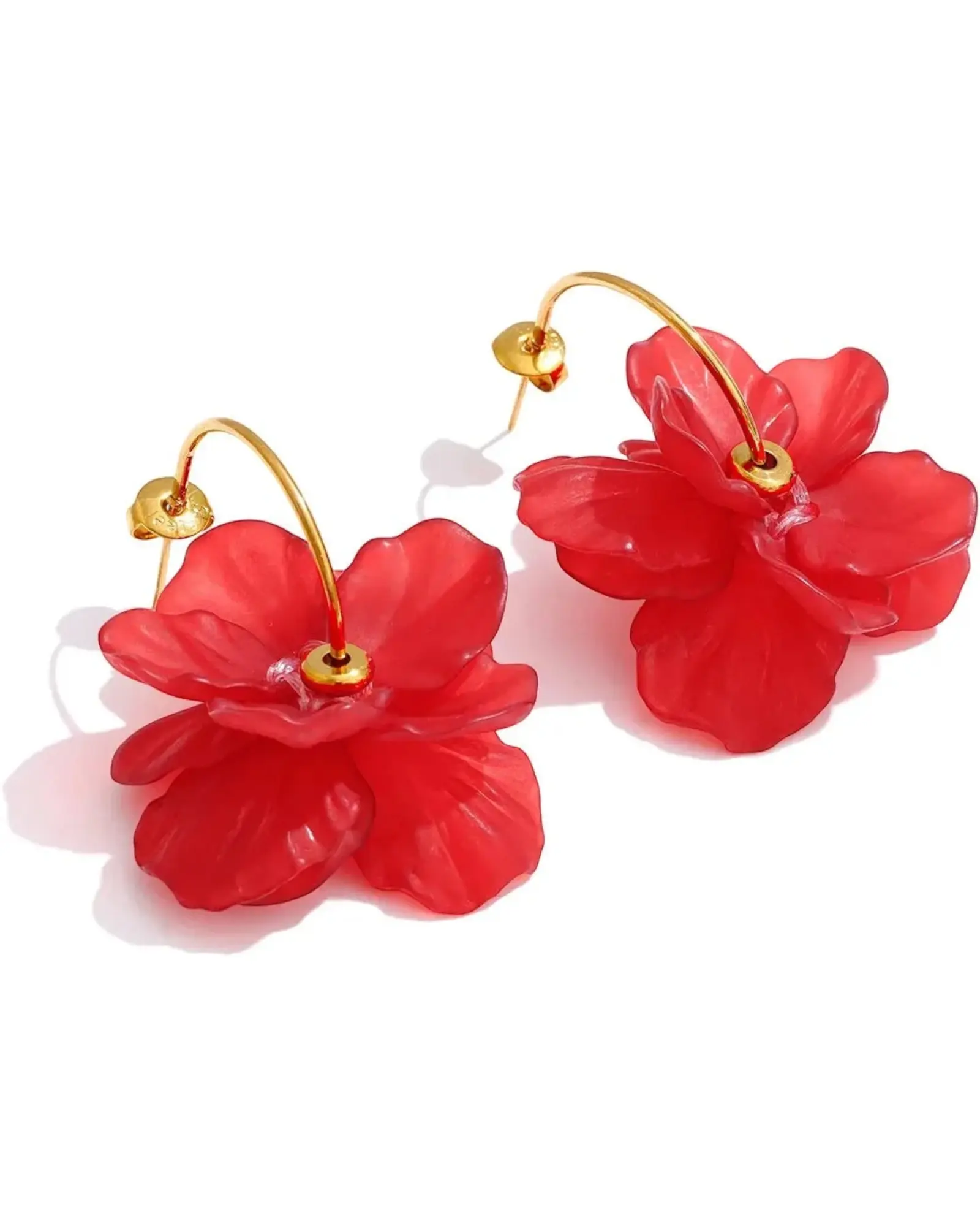 Flower Petal Drop Resin Acrylic 18K Gold PVD Plated Stainless Steel Earrings Multi Color by Poised Me Jewelry Studio