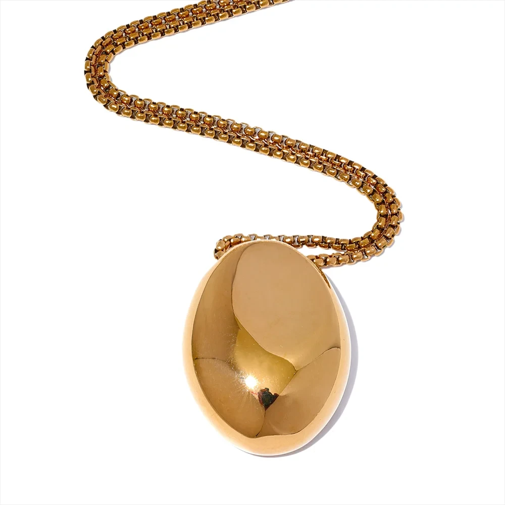 70cm Minimalist Long Unisex Sweater Chain Jewelry 316l Stainless Steel Oval Pendant Necklace for Men Women Waterproof by PoisedMe