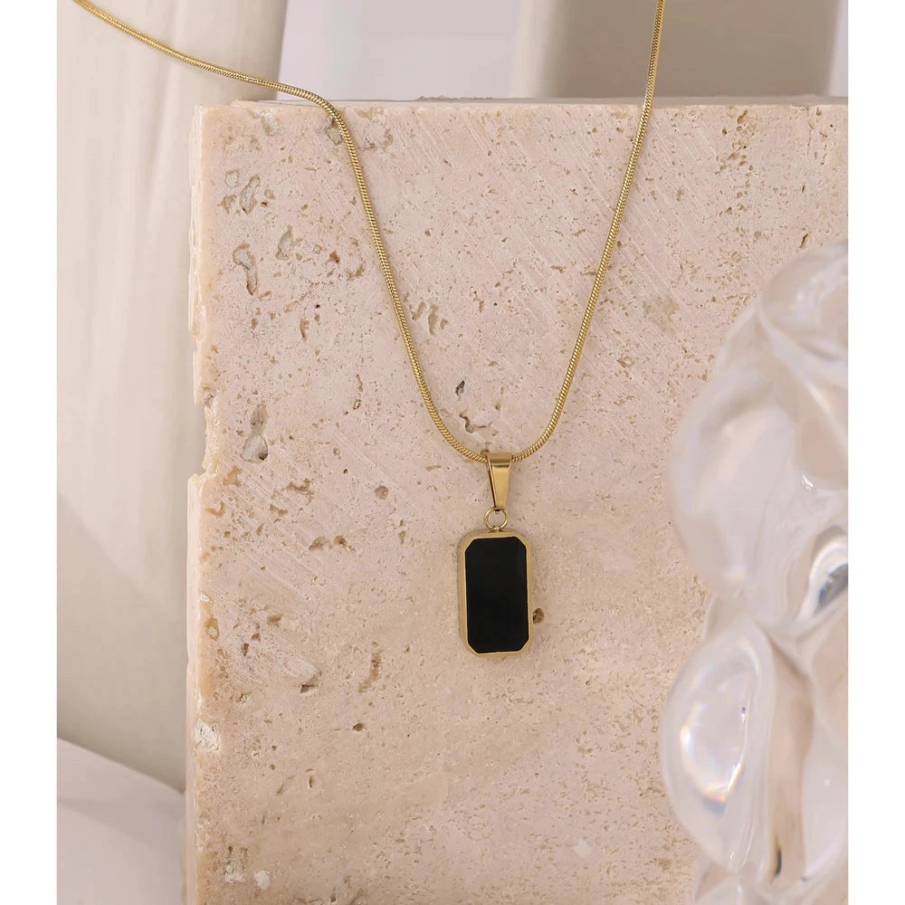 Double-Sided Black White Enamel Natural Shell Pendant Necklace for Women Stainless Steel Metal Choker Temperament Gift by PoisedMe
