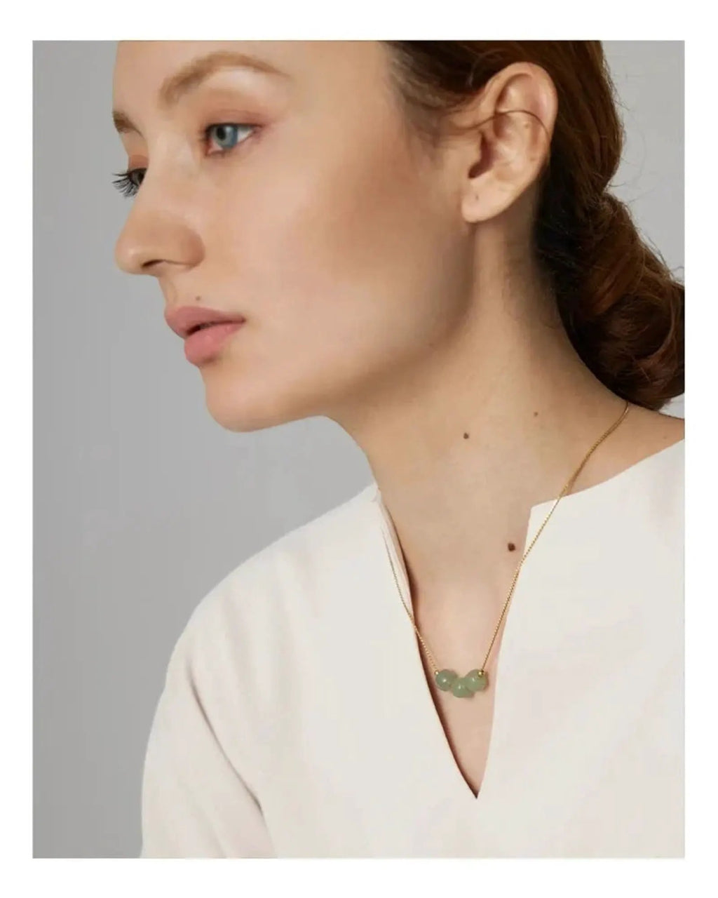 Green Aventurine 18K Gold PVD Plated Stainless Steel Collar Pendant Necklace by Poised Me Jewelry Studio