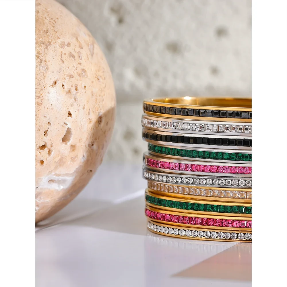 Two Shape Round Square Colorful Cubic Zirconia Stainless Steel Bracelet by PoisedMe