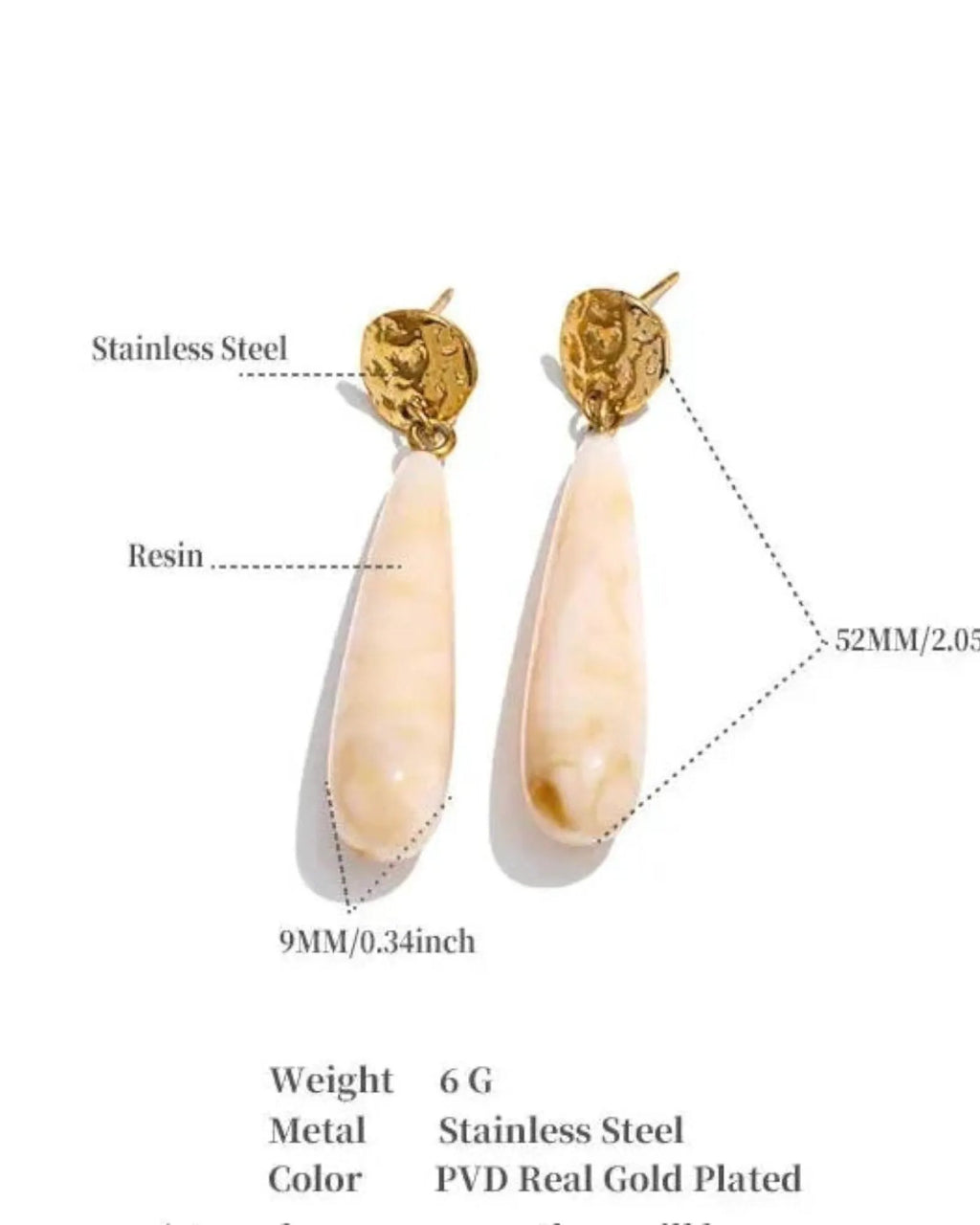 Teardrop Acrylic Resin Dangle 18K Gold PVD Plated Stainless Steel Earrings For Women by Poised Me Jewelry Studio