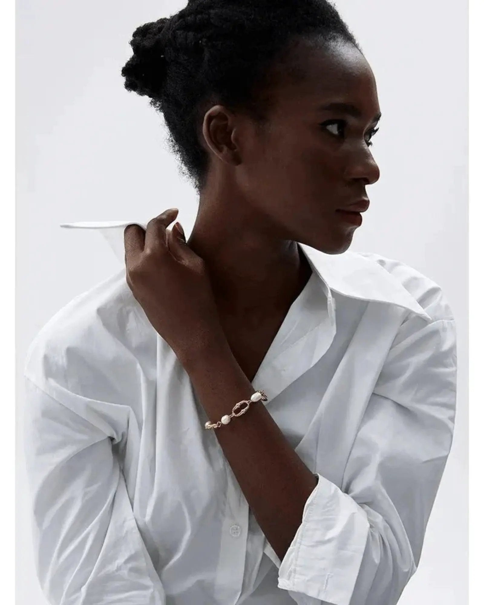 Freshwater Pearl And Metal Chain Necklace With 18K PVD Plated Accent by Poised Me Jewelry Studio