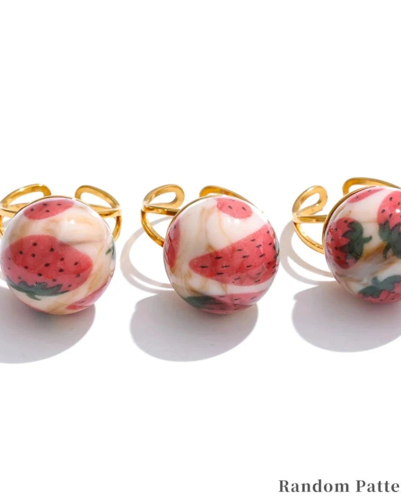 Candy Enamel Round Strawberry Pineapple Cherry Open Ring Adjustable 18k Gold PVD Plated Stainless Steel by Poised Me Jewelry Studio