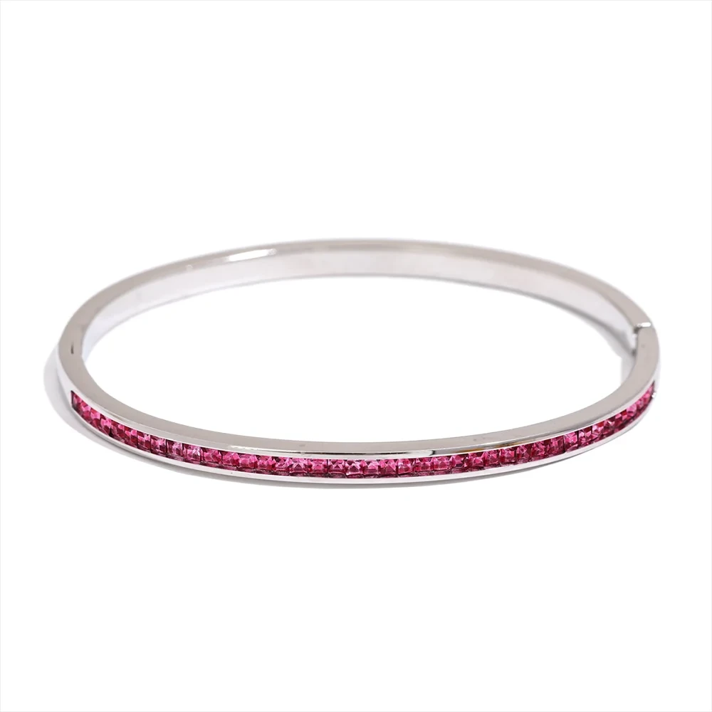 Two Shape Round Square Colorful Cubic Zirconia Stainless Steel Bracelet by PoisedMe