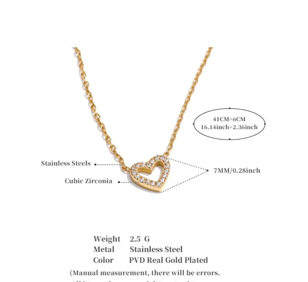 Korean Style Cubic Zirconia Hollow Heart Necklace Pendant Valentines Gift by PoisedMe