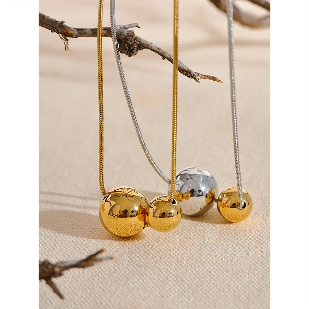 Round Ball Beads Pendant Necklace – 18K Gold &amp; Silver Stainless Steel | Waterproof Modern Minimalist Jewelry for Women by PoisedMe