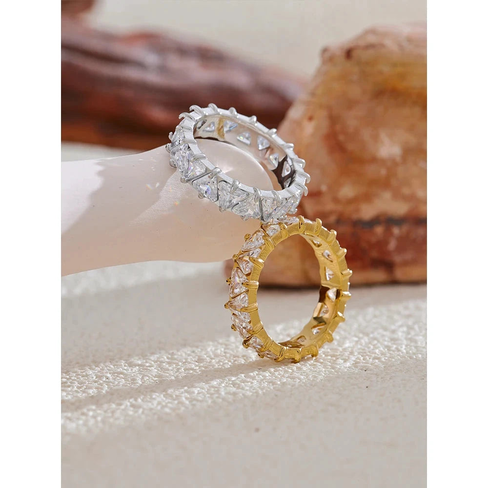 Stainless Steel Delicate Bling Heart Cubic Zirconia Fashion Shiny Ring for Women High Quality Temperament Premium Jewelry by PoisedMe