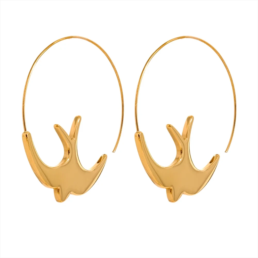 New Stainless Steel Swallow Bird Thin Hoop Earrings for Women Prevent Allergy Minimalist Metal Personalized Ear Jewelry by PoisedMe