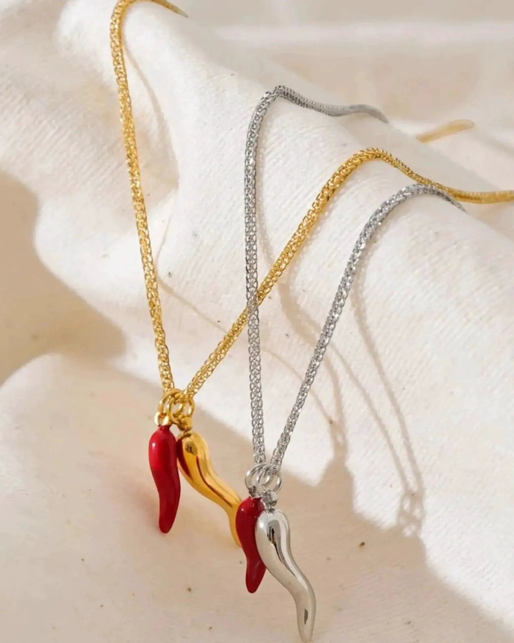 Enamel Red Chili Pepper Necklace Pendant Gold Plated Stainless Steel PVD Jewelry by Poised Me Jewelry Studio