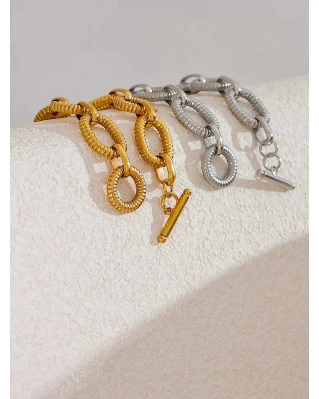 Textured Oval Chain Bracelet Unisex 18K Plated PVD Stainless Steel 316L by Poised Me Jewelry Studio