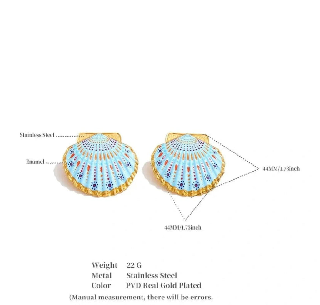 PoisedMe Ocean Style Enamel Shell Stud Earrings For Women Gold Tone - Earrings