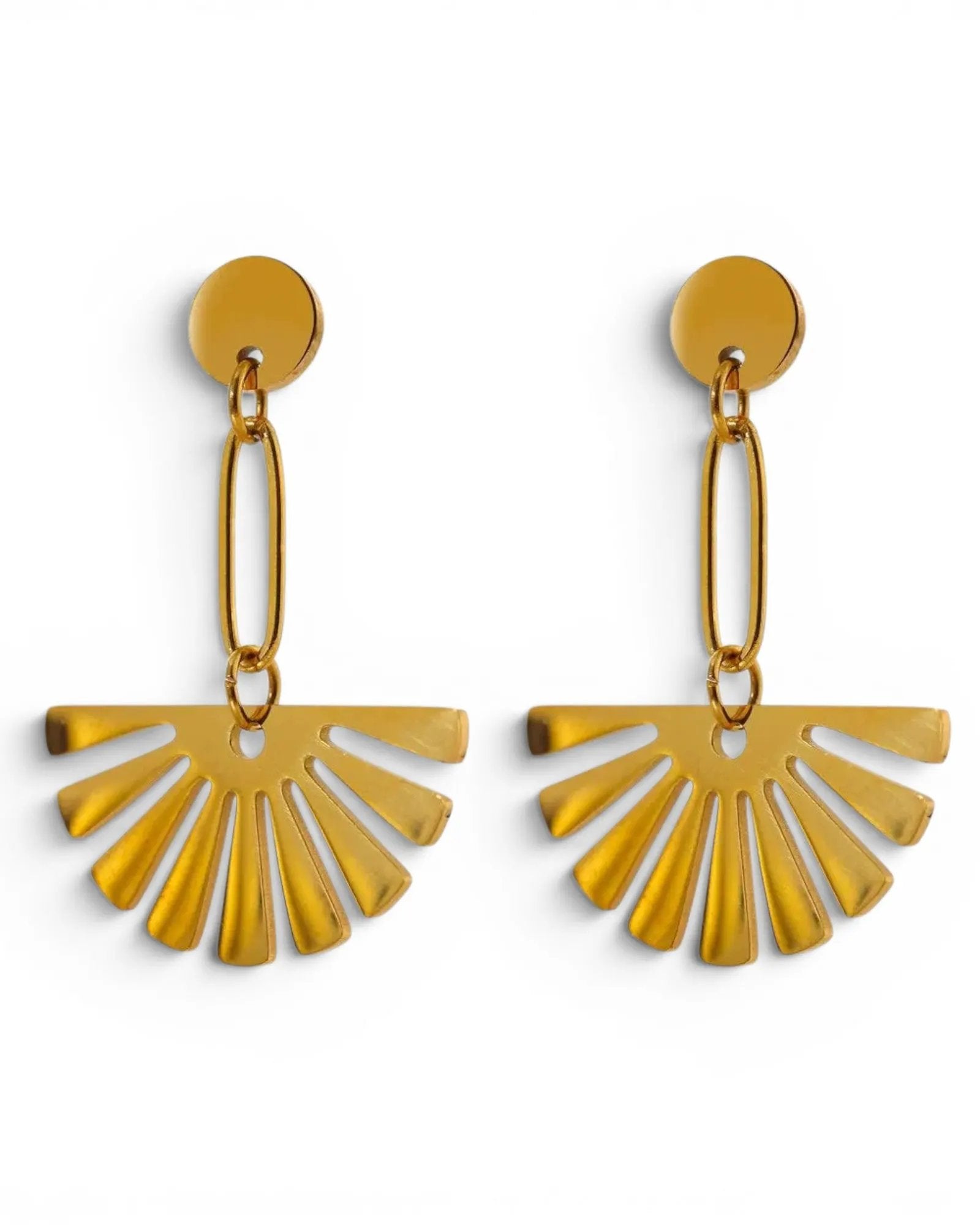 Geometric Fan Shape Drop 18K Gold PVD Plated Stainless Steel Earrings by Poised Me Jewelry Studio