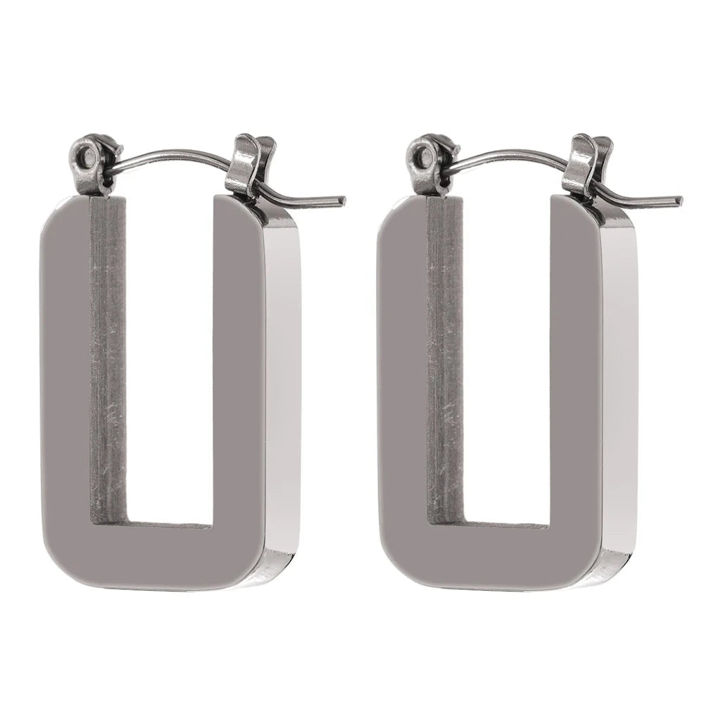 Trendy Stainless Steel Rose Gold Square Hoop Earrings for Women Simple Metal 18 K Plated Fashion Charm Jewelry Gift by PoisedMe