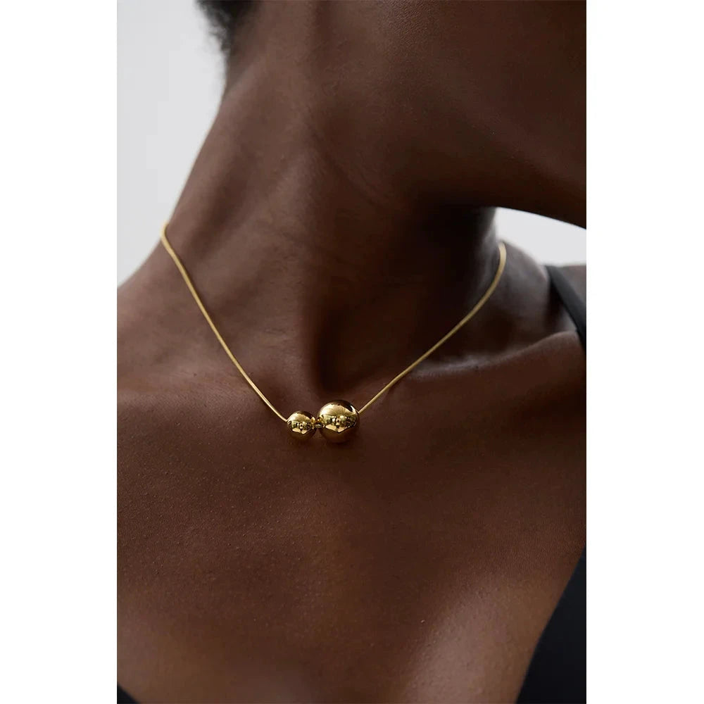 Round Ball Beads Pendant Necklace – 18K Gold &amp; Silver Stainless Steel | Waterproof Modern Minimalist Jewelry for Women by PoisedMe