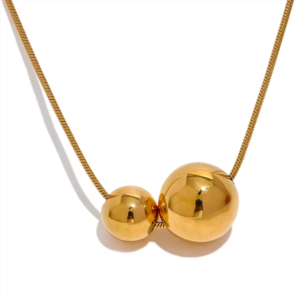 Round Ball Beads Pendant Necklace – 18K Gold &amp; Silver Stainless Steel | Waterproof Modern Minimalist Jewelry for Women by PoisedMe