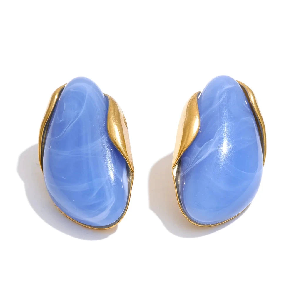 Resin Geometric Stud Earrings For Women 18K Gold Plated Stainless Steel by PoisedMe