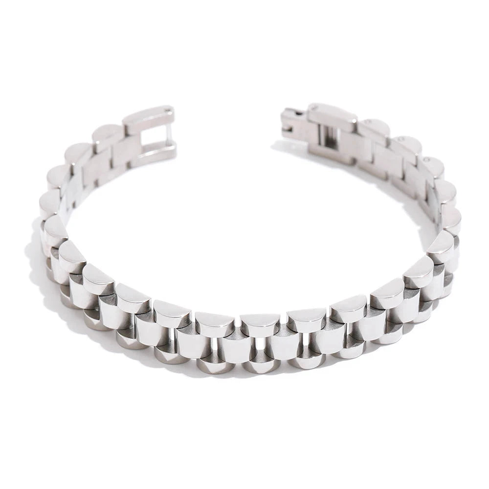 Chain Bracelet Simple 18K Plated Stainless Steel Heavy Metal Texture Fashion Jewelry Men Bijoux Femme Party Waterproof by PoisedMe