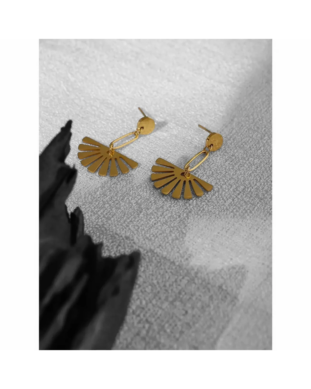 Geometric Fan Shape Drop 18K Gold PVD Plated Stainless Steel Earrings by Poised Me Jewelry Studio