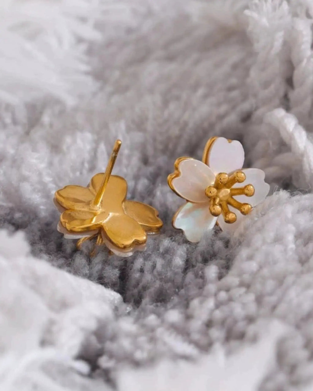 Golden Shell Flower Stud Earrings For Women Stainless Steel Hypoallergenic by Poised Me Jewelry Studio
