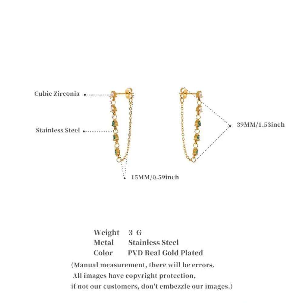 Cubic Zirconia Chain Drop 18K Gold PVD Plated Stainless Steel Earrings by Poised Me Jewelry Studio