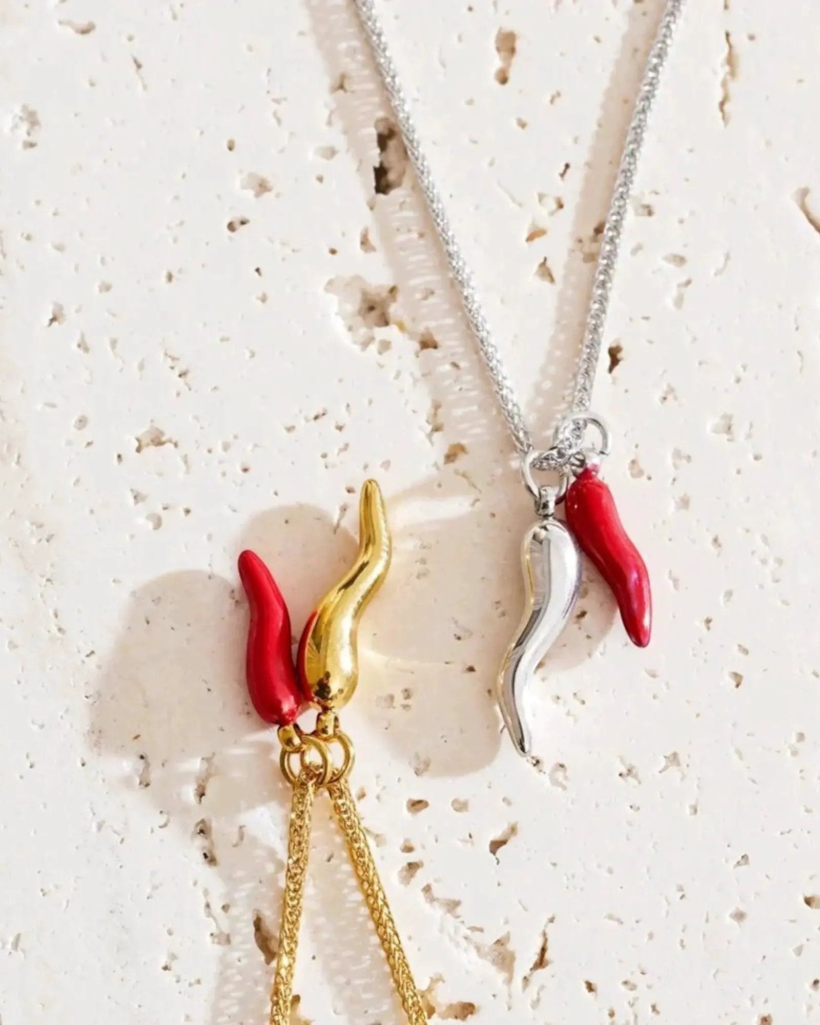 Enamel Red Chili Pepper Necklace Pendant Gold Plated Stainless Steel PVD Jewelry by Poised Me Jewelry Studio