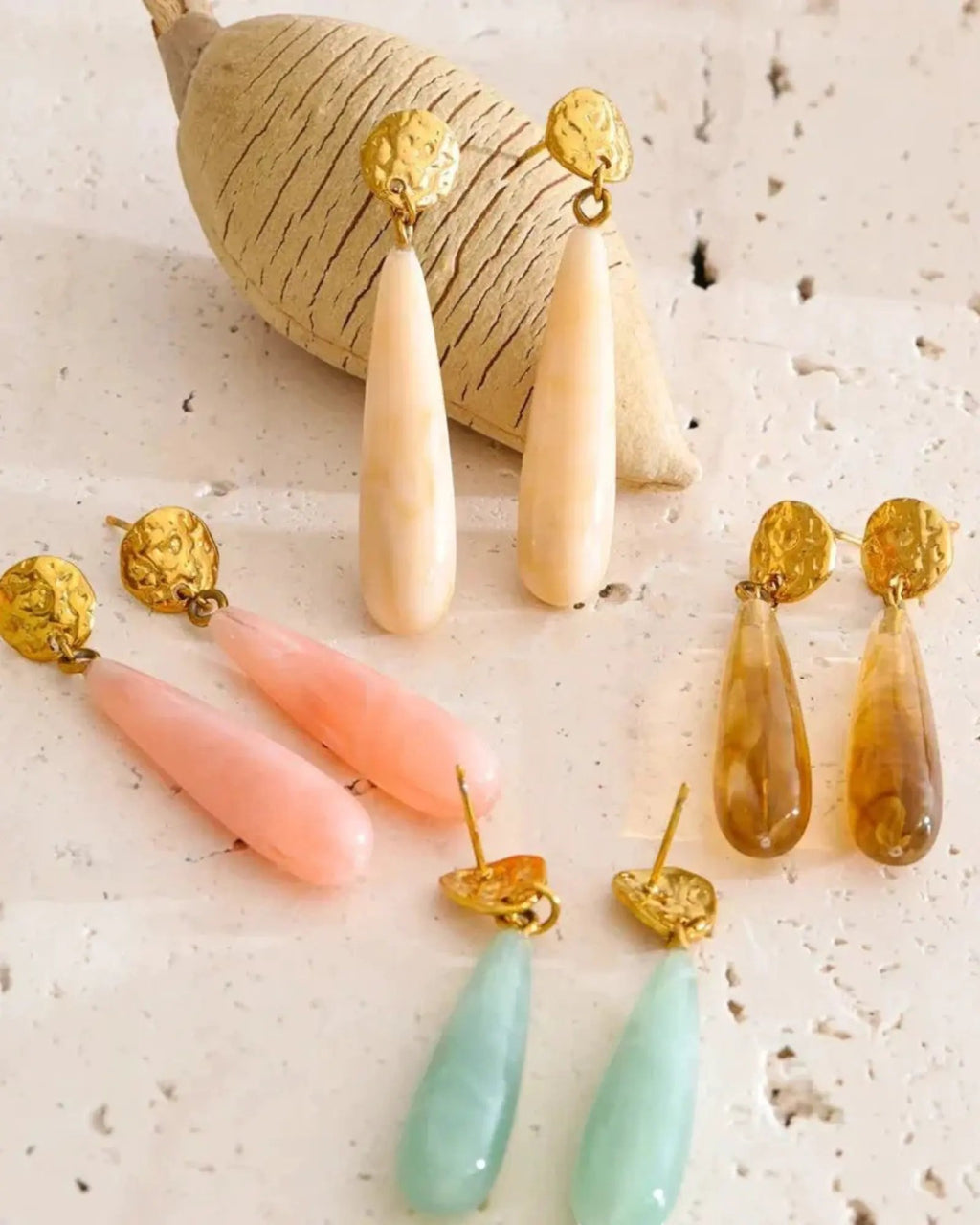 Teardrop Acrylic Resin Dangle 18K Gold PVD Plated Stainless Steel Earrings For Women by Poised Me Jewelry Studio