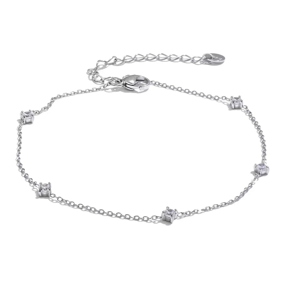 Stainless Steel Cubic Zirconia Necklace Anklet Bracelet Rust Proof Attractive Classic Bling Chic Thin Chain Jewelry by PoisedMe