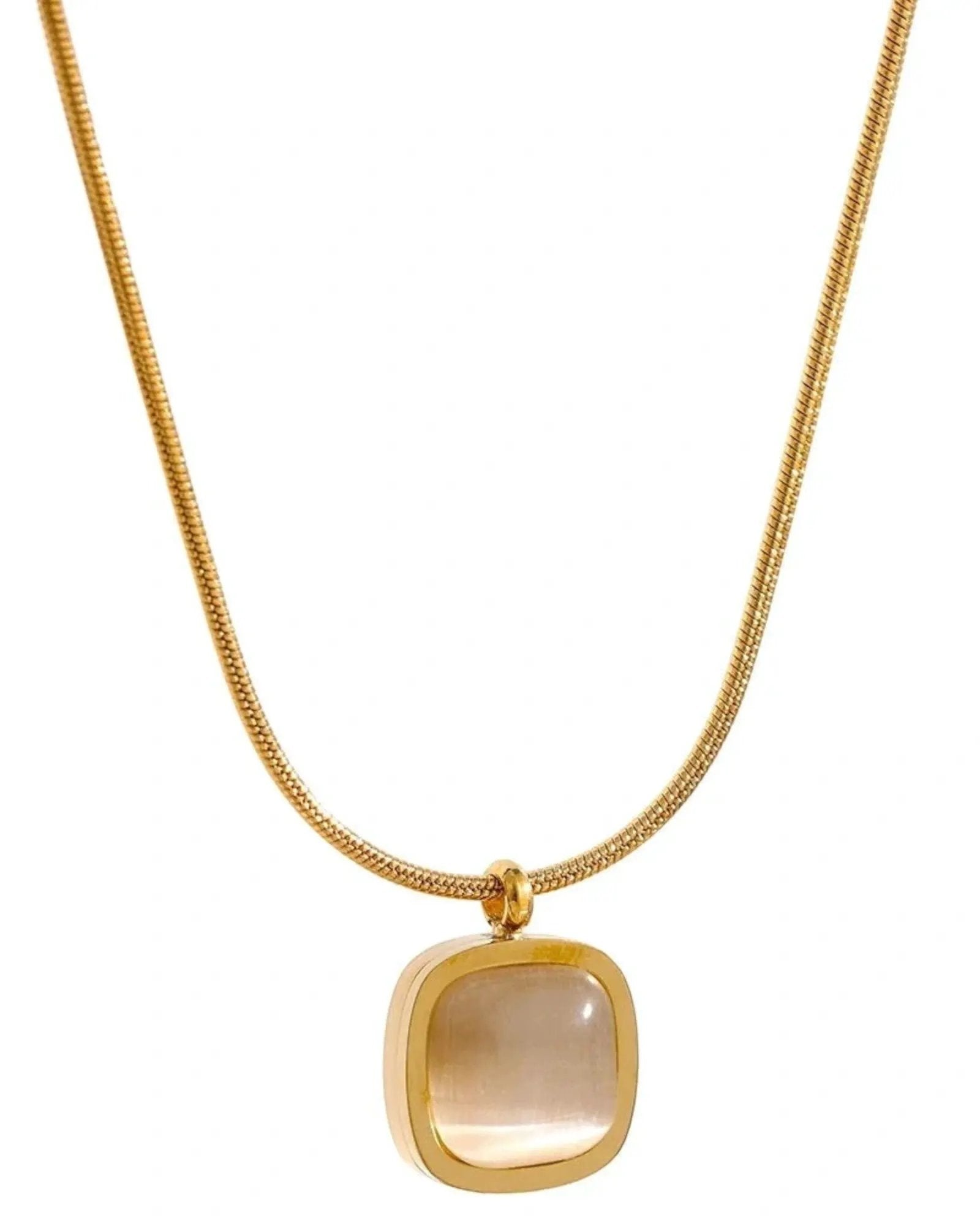 Green Opal Square Pendant Necklace — Minimalist 18k Gold Plated PVD Stainless Steel by Poised Me Jewelry Studio