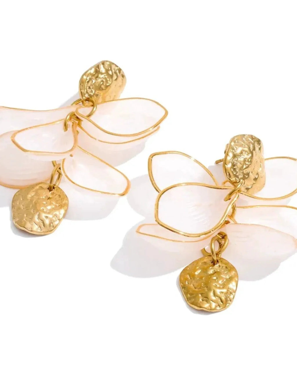 Flower Petal Drop Resin Acrylic 18K Gold PVD Plated Stainless Steel Earrings by Poised Me Jewelry Studio