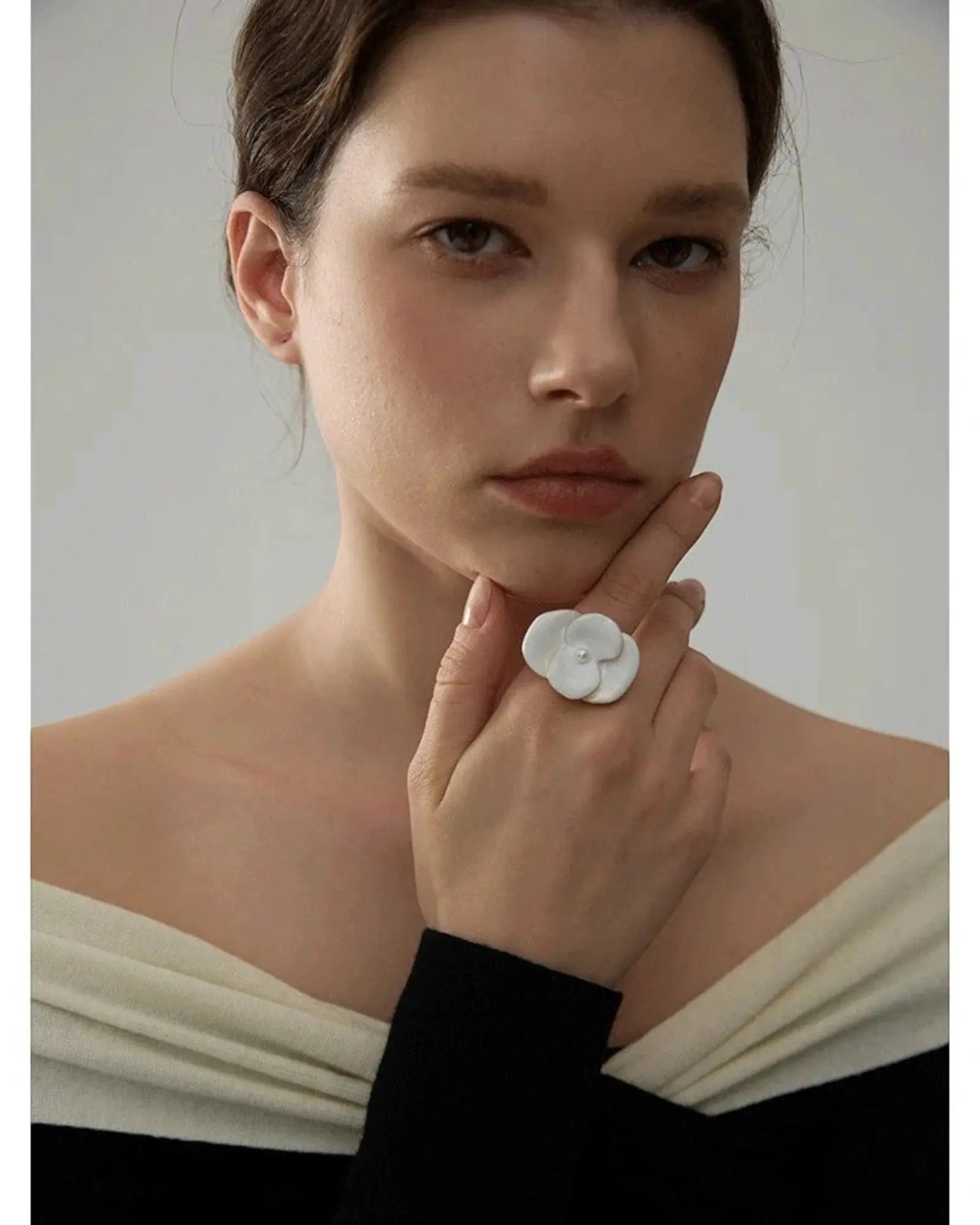 White Enamel Flower Ring Adjustable Stainless Steel Waterproof Jewelry for Women by Poised Me Jewelry Studio