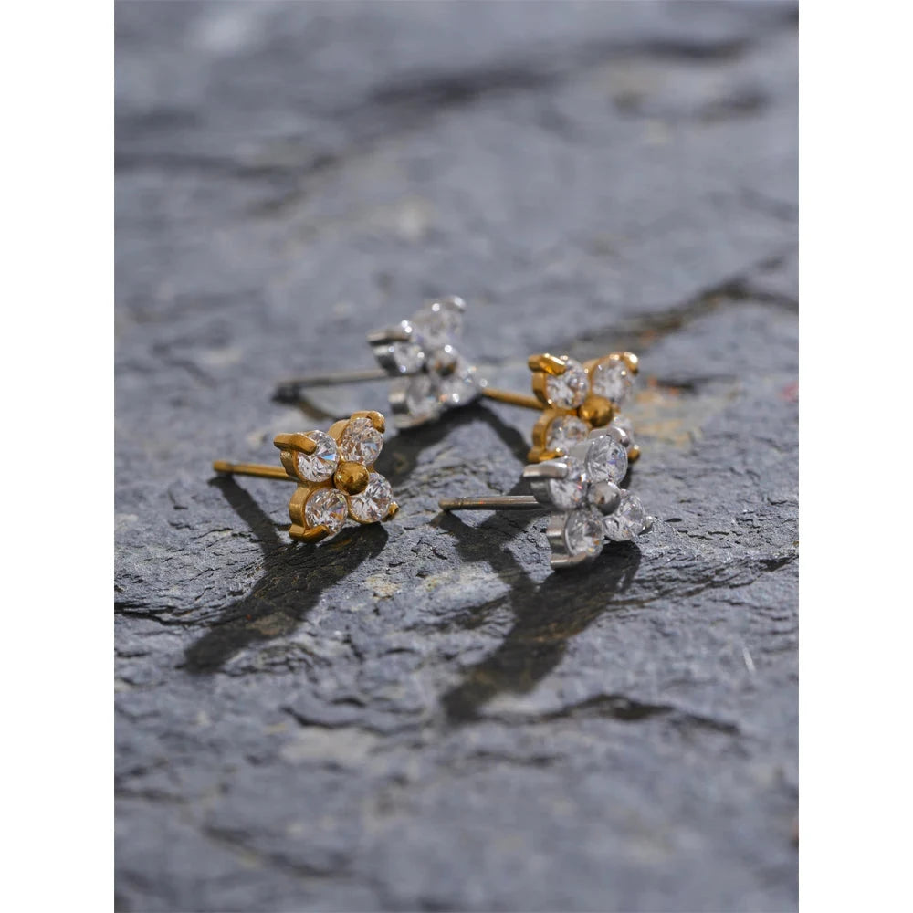 Waterproof Cubic Zirconia Flower Stud Earrings 316L Stainless Steel by PoisedMe