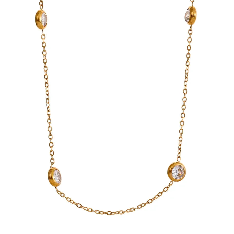316L Stainless Steel Chain Necklace Delicate Colorful Cubic Zirconia Collar by PoisedMe