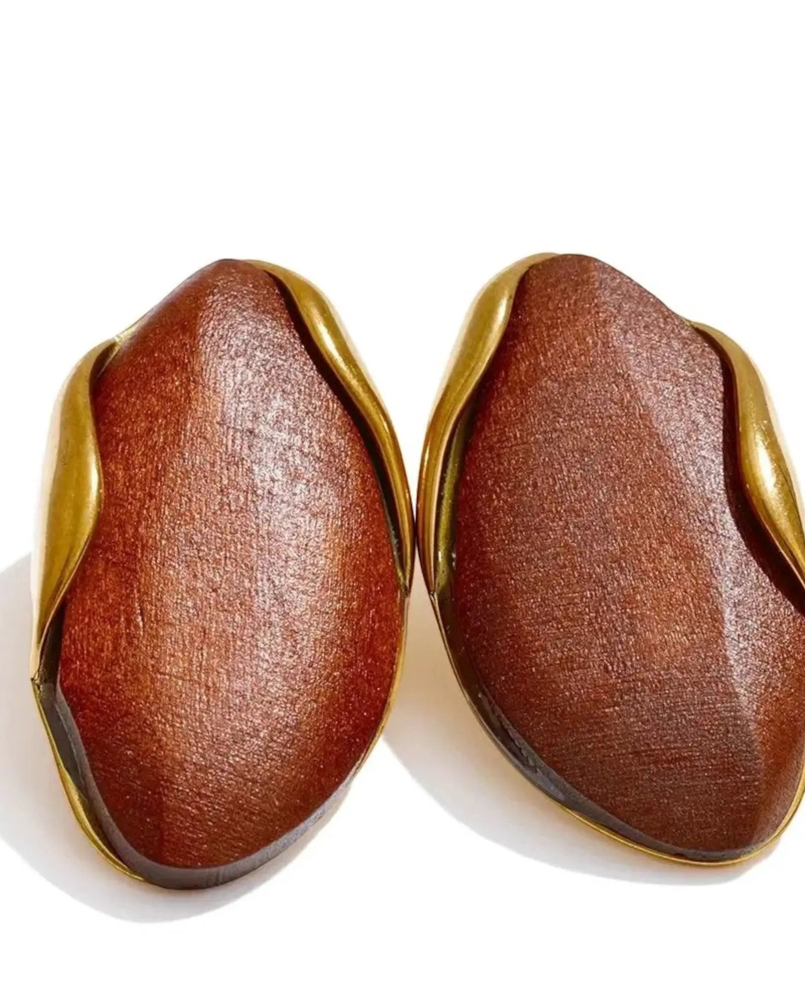 Brown Green Beige Resin Geometric Stud Earrings 18k Gold PVD Stainless Steel by Poised Me Jewelry Studio
