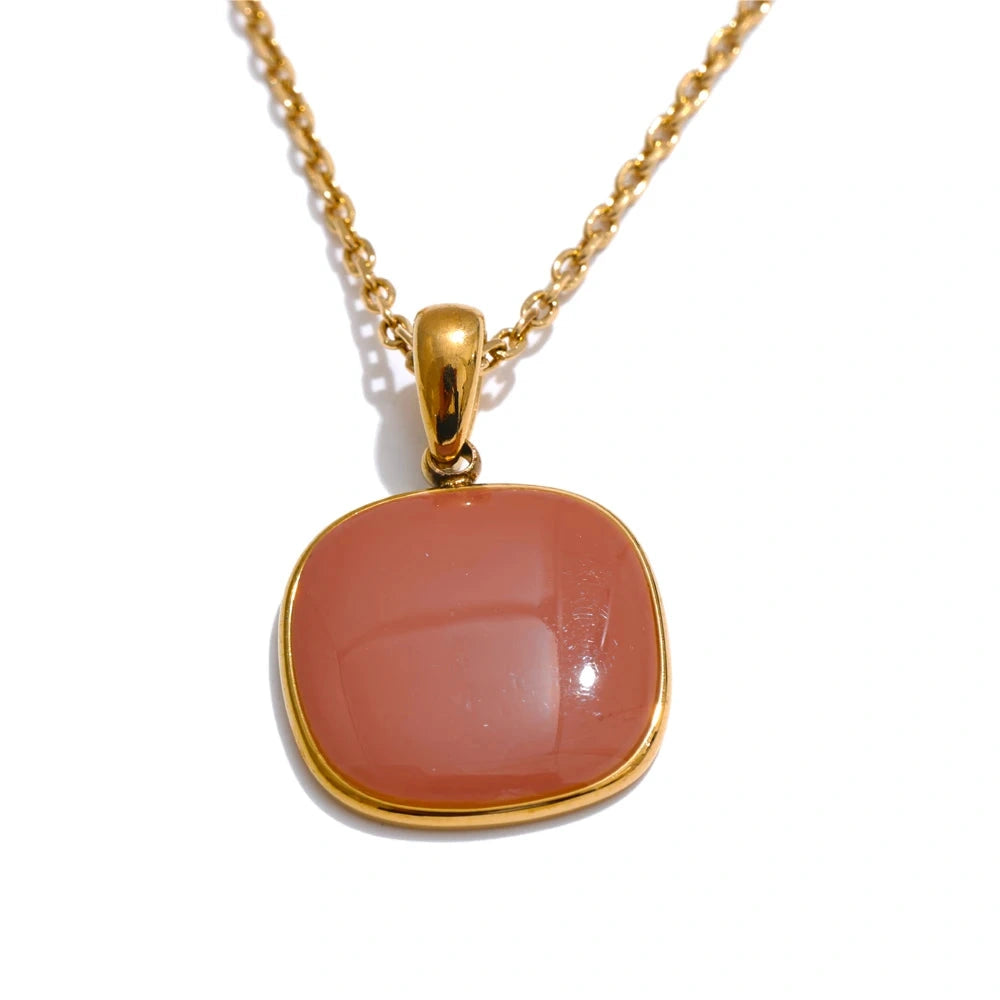 Candy Color Sweet Square Pendant Necklace Stainless Steel Gold Color PVD Plated Basic Fashion Jewelry for Women for Girl by PoisedMe