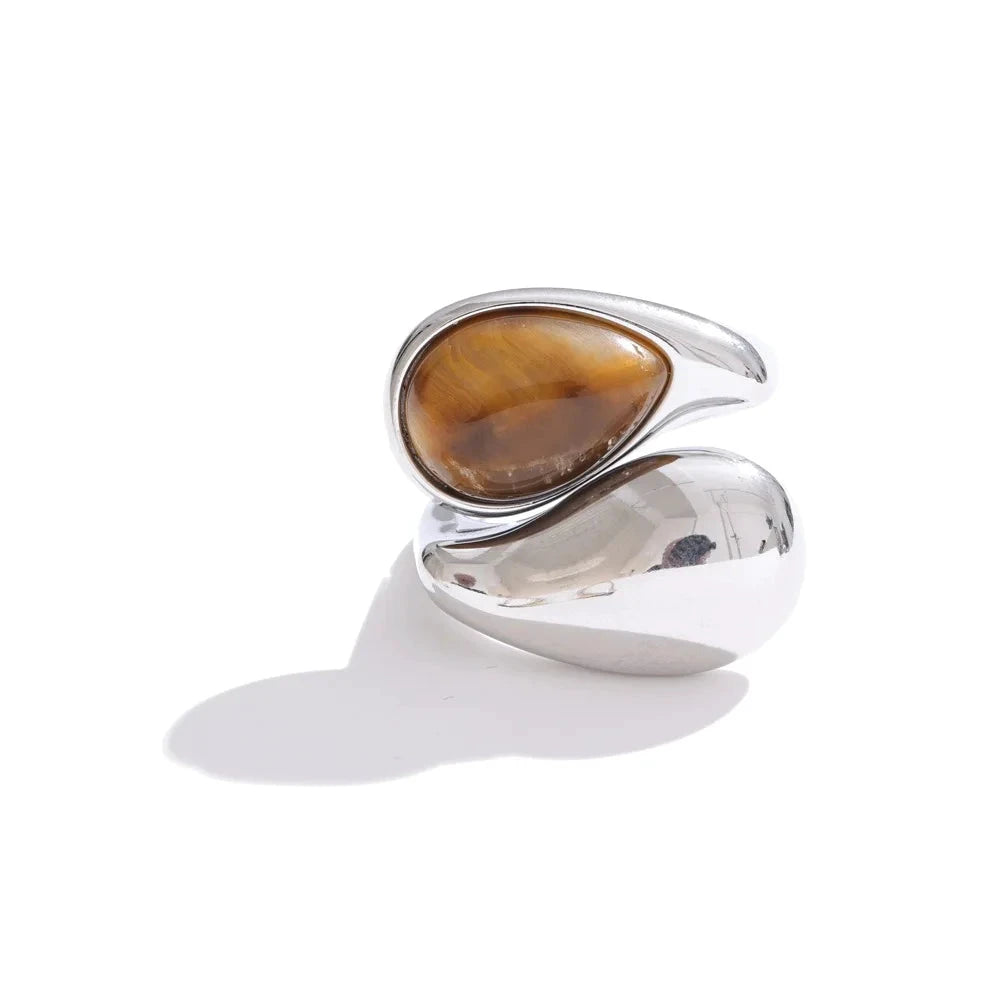 Fashion Imitation Pearl Water Drop Finger Ring Women 316L Stainless Steel Elegant Gold Platinum Plated Jewelry by PoisedMe