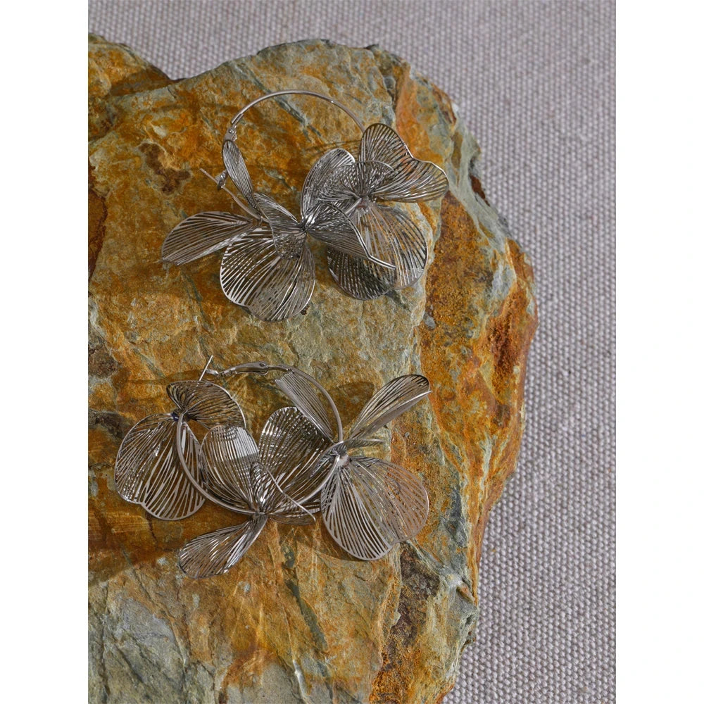 Floral Statement Hoop Earrings – Large 3D Petal Design | Waterproof Gold &amp; Silver Stainless Steel Jewelry for Women by PoisedMe