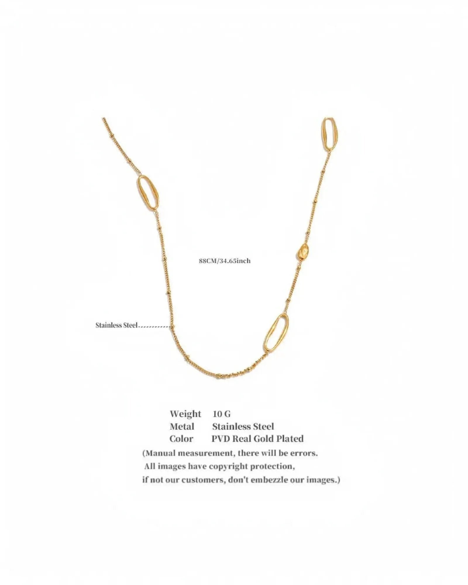 Oval Sweater Chain Long 18K Gold PVD Plated Stainless Steel Necklace 88cm by Poised Me Jewelry Studio