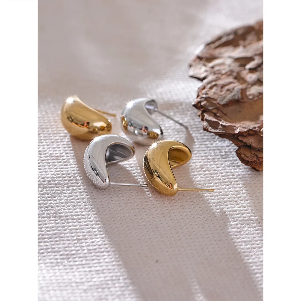 Smooth Stainless Steel Metal Geometric Fashion Daily Earrings Texture Charm Gold Platinum Color Plated Jewelry Waterproof by PoisedMe