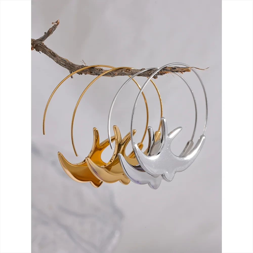 New Stainless Steel Swallow Bird Thin Hoop Earrings for Women Prevent Allergy Minimalist Metal Personalized Ear Jewelry by PoisedMe