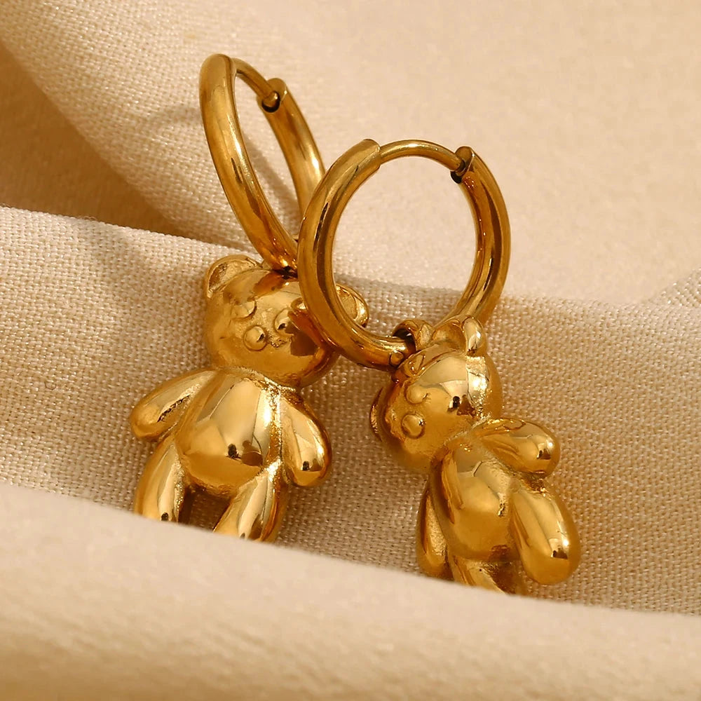 316L Stainless Steel 3D Bear Pendant Necklace Earrings Women's Charm 18K Gold Plated Jewelry High Quality Gift by PoisedMe