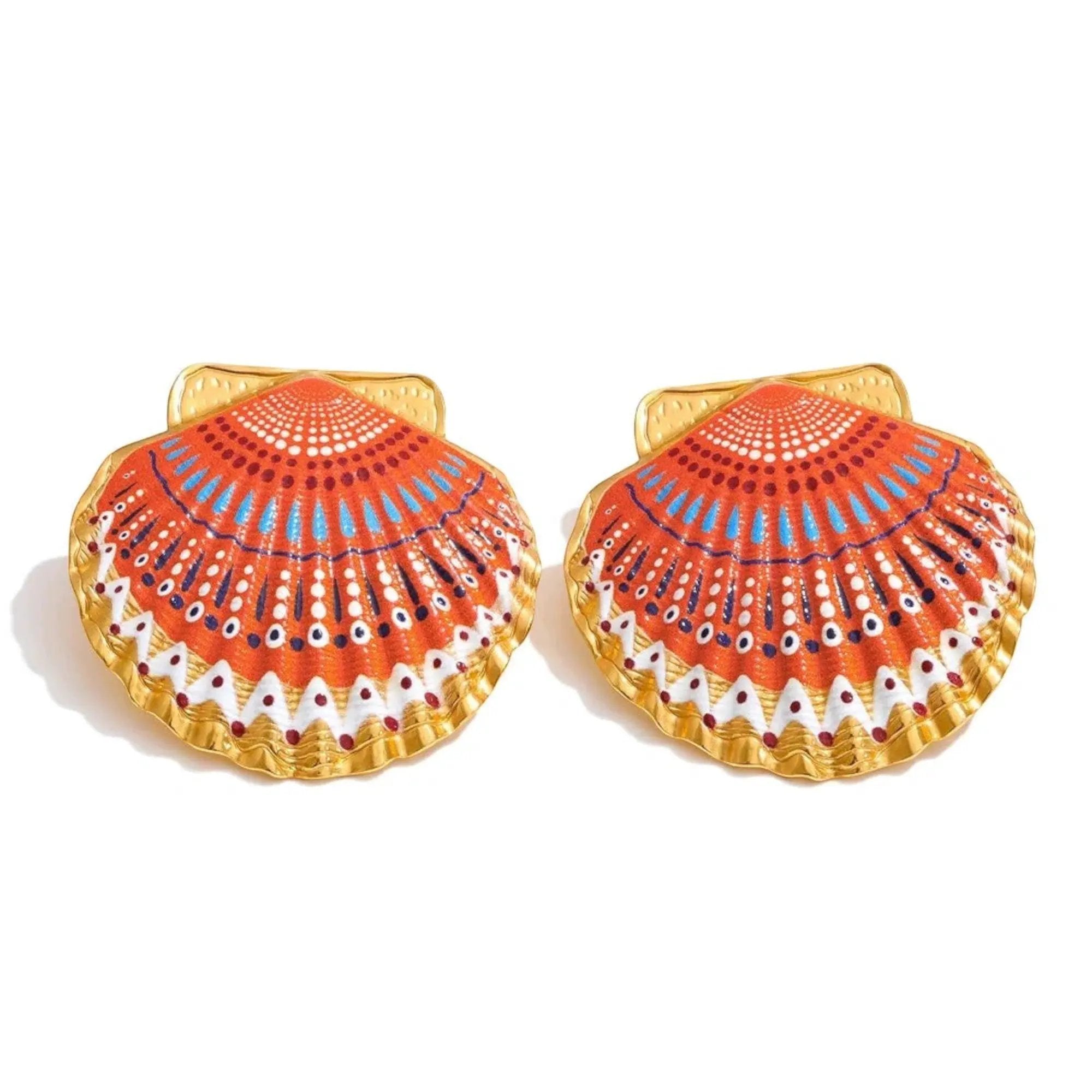 PoisedMe Ocean Style Enamel Shell Stud Earrings For Women Gold Tone - Earrings