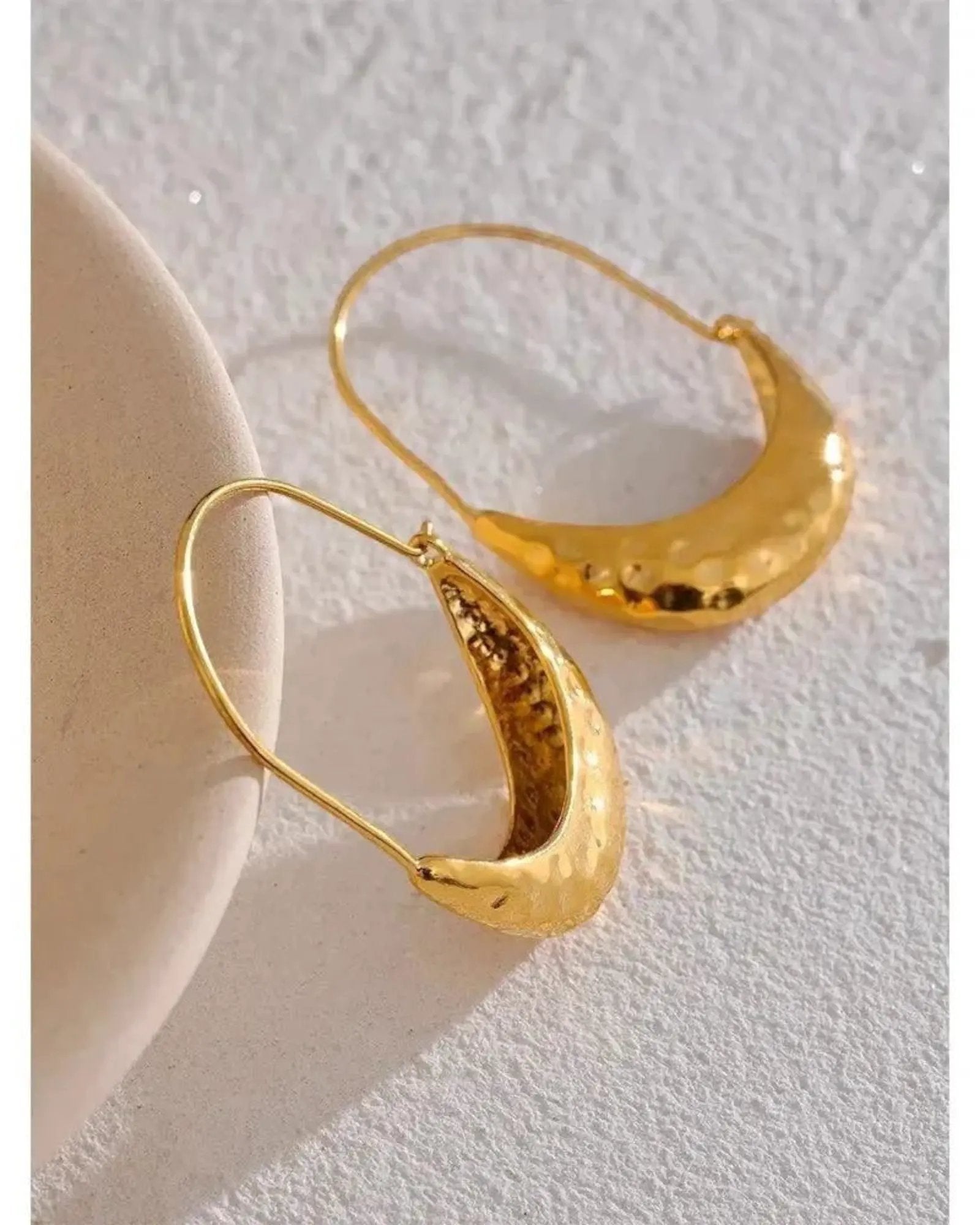 Golden Drop Hoop 18K Gold PVD Plated Stainless Steel Earrings Tarnish Free Minimalist Jewelry by Poised Me Jewelry Studio