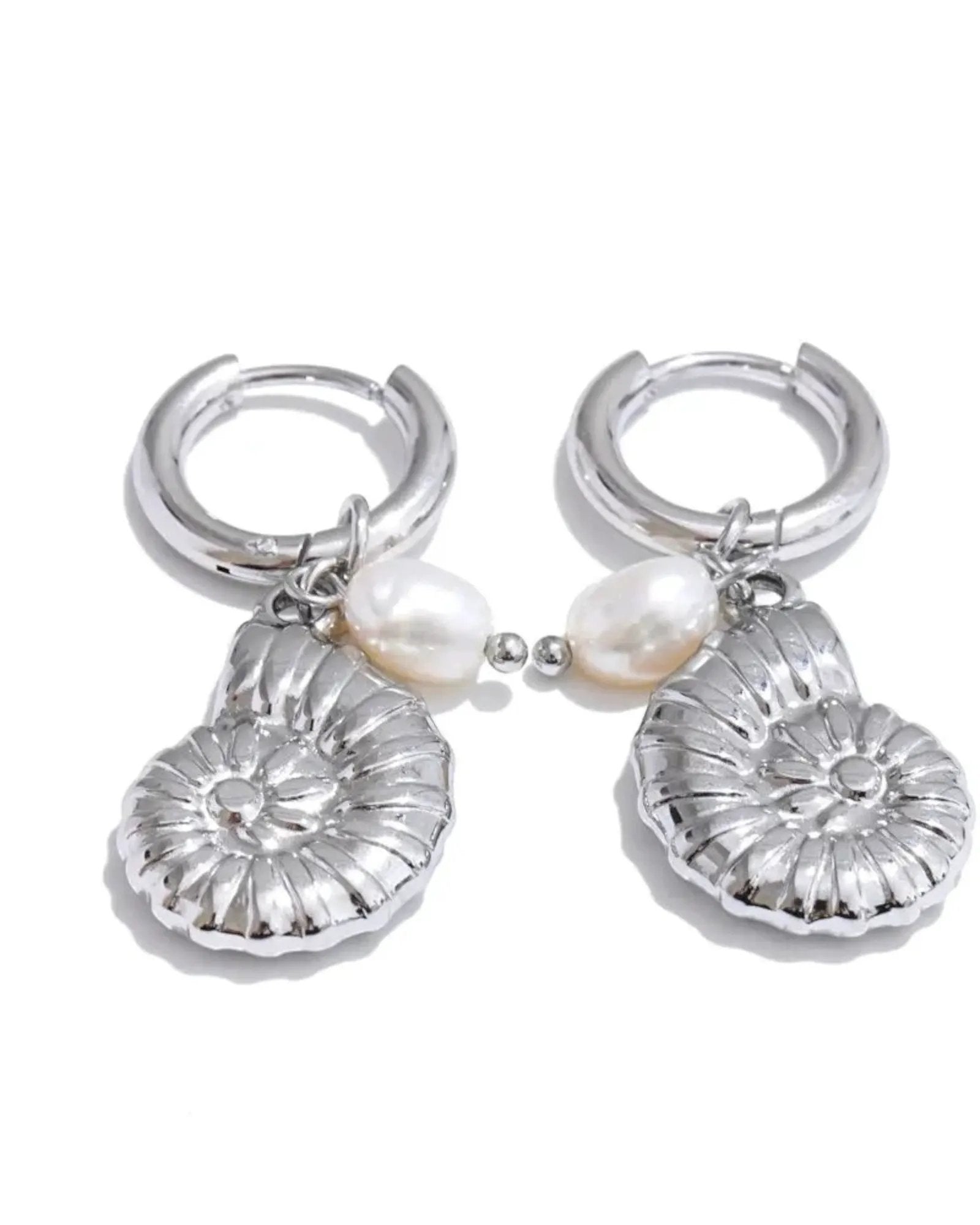 Ocean Style Natural Pearl Conch Shell Starfish Hoop 18K Plated PVD Stainless Steel Earrings Set For Women by Poised Me Jewelry Studio