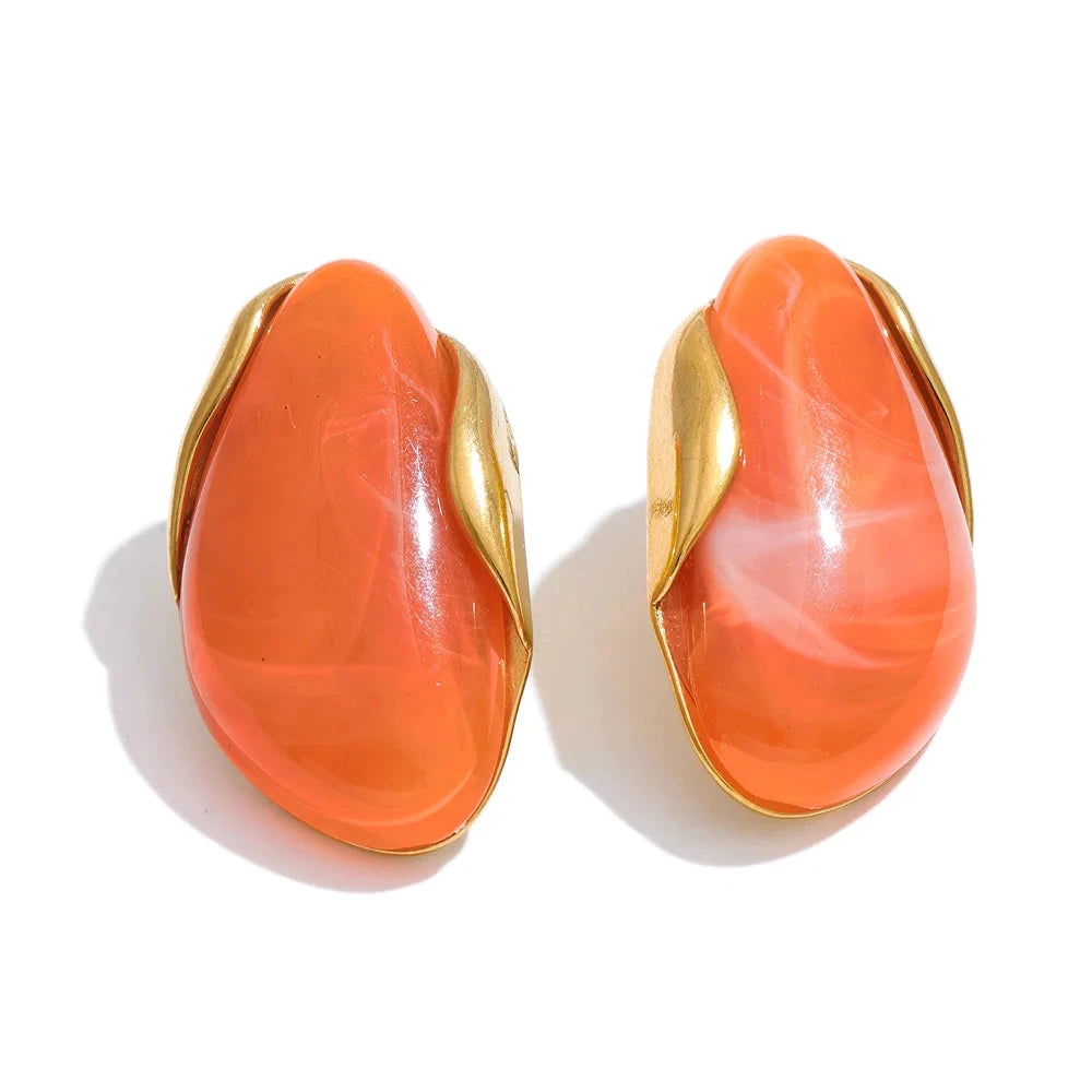 Resin Geometric Stud Earrings For Women 18K Gold Plated Stainless Steel by PoisedMe